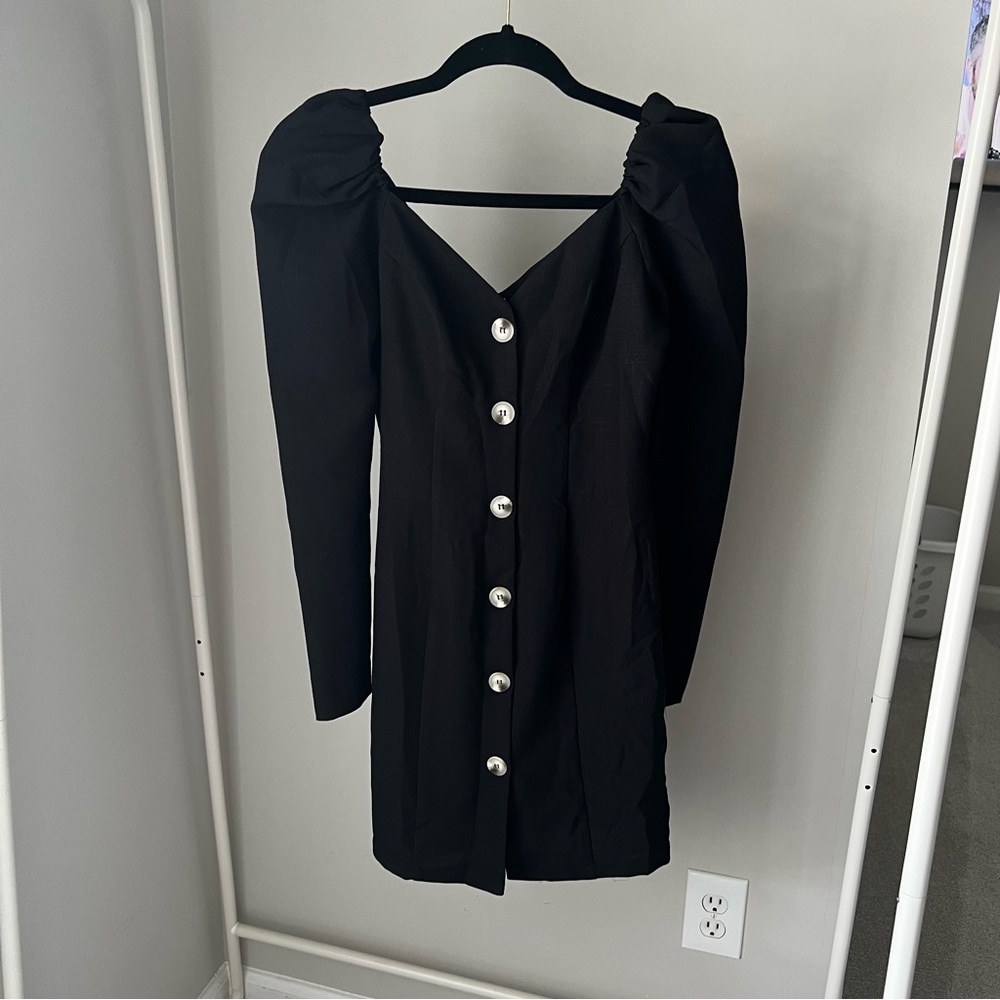 ASOS Puff Sleeve Buttoned Black Spring/Summer Dress